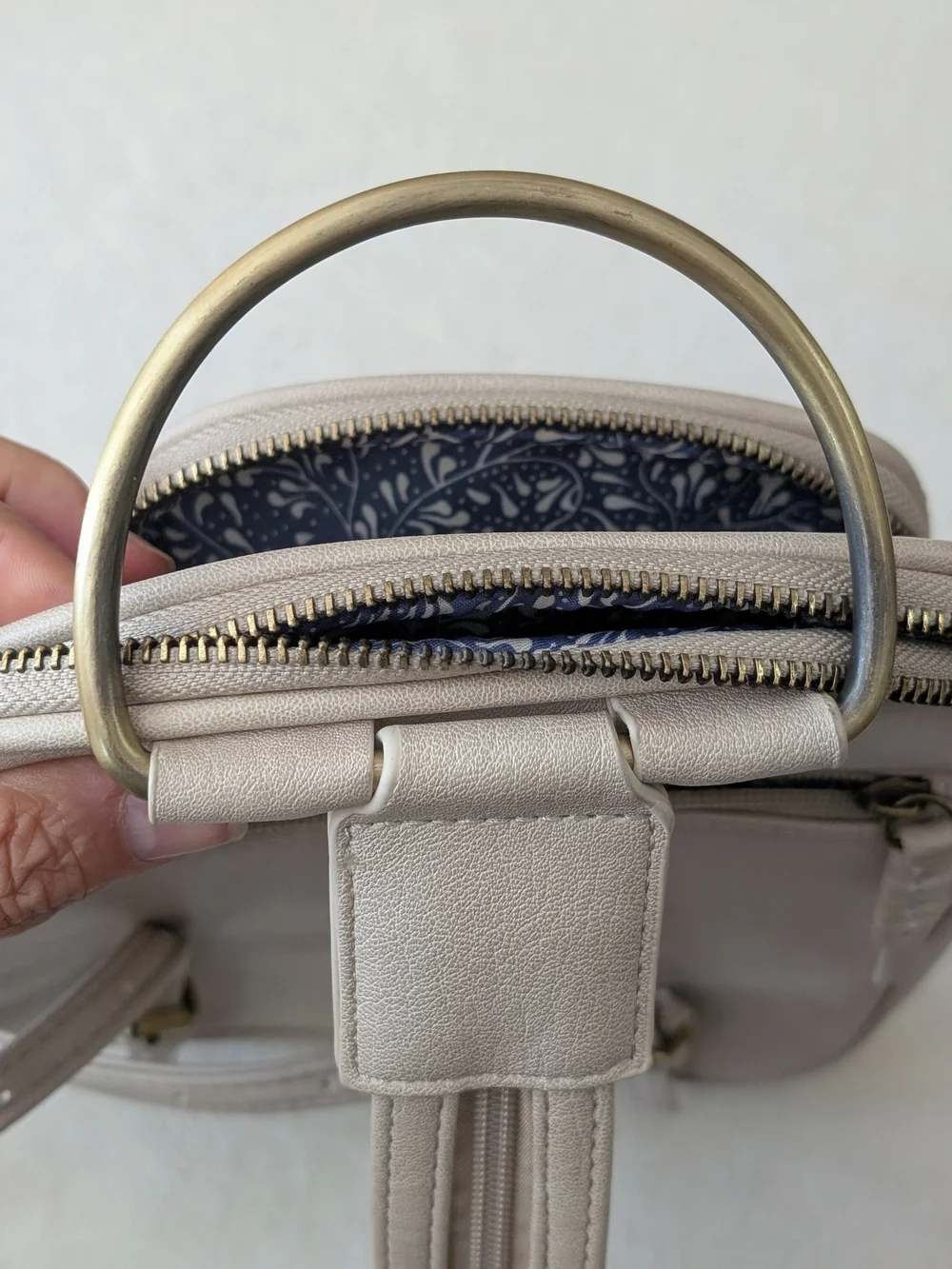 Antik Kraft Beige Small Backpack Purse Zip Closure Floral Lined Pockets
